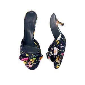 Vintage Gucci Flora Bow Slip On Kitten Heeled Mules Sandals 36.5